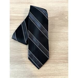 Calvin Klein Narrow Black and Gray Striped Pattern Designer Silk Tie